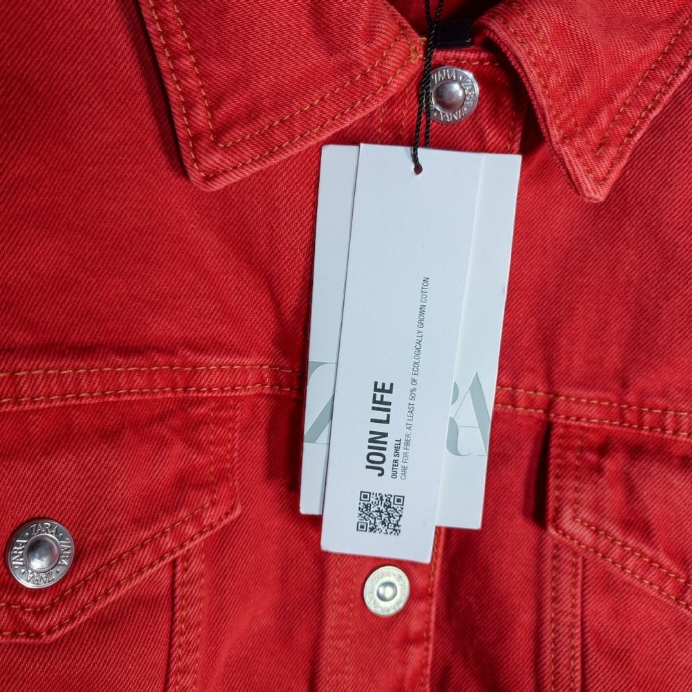 Zara Cropped Red Jean Jacket US size 12-16 - Picture 14 of 15